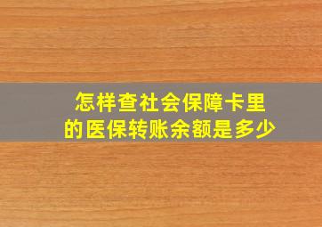 怎样查社会保障卡里的医保转账余额是多少