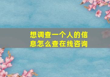 想调查一个人的信息怎么查在线咨询