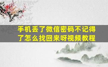 手机丢了微信密码不记得了怎么找回来呀视频教程