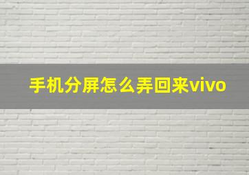 手机分屏怎么弄回来vivo