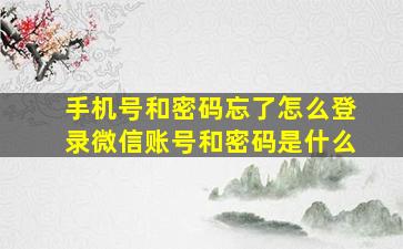 手机号和密码忘了怎么登录微信账号和密码是什么