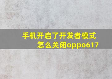 手机开启了开发者模式怎么关闭oppo617