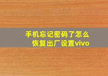 手机忘记密码了怎么恢复出厂设置vivo