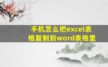 手机怎么把excel表格复制到word表格里