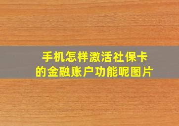 手机怎样激活社保卡的金融账户功能呢图片