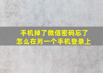 手机掉了微信密码忘了怎么在另一个手机登录上