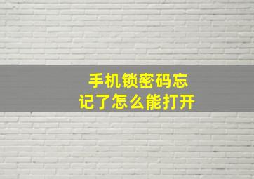 手机锁密码忘记了怎么能打开