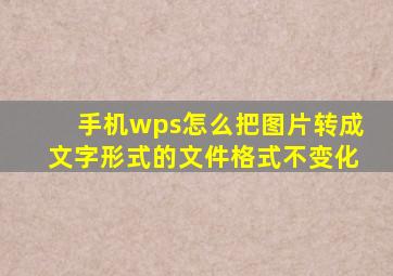 手机wps怎么把图片转成文字形式的文件格式不变化