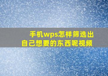 手机wps怎样筛选出自己想要的东西呢视频