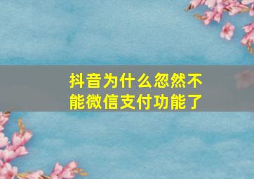 抖音为什么忽然不能微信支付功能了