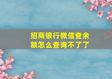 招商银行微信查余额怎么查询不了了