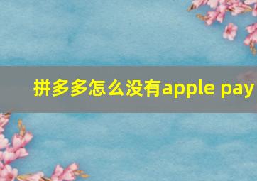 拼多多怎么没有apple pay