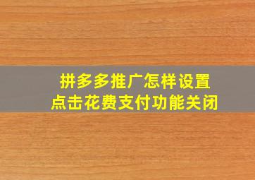 拼多多推广怎样设置点击花费支付功能关闭