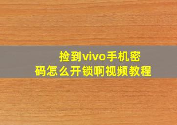 捡到vivo手机密码怎么开锁啊视频教程