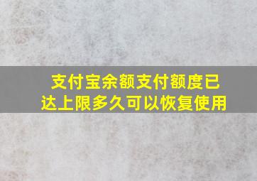 支付宝余额支付额度已达上限多久可以恢复使用