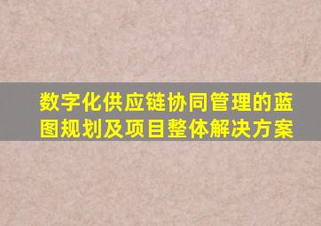 数字化供应链协同管理的蓝图规划及项目整体解决方案