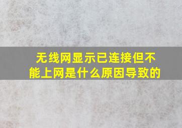 无线网显示已连接但不能上网是什么原因导致的