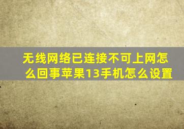 无线网络已连接不可上网怎么回事苹果13手机怎么设置