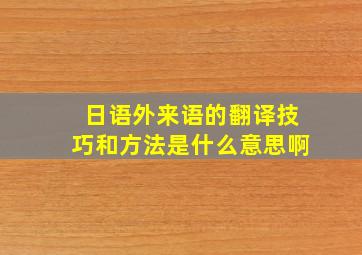 日语外来语的翻译技巧和方法是什么意思啊