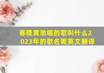 春晚黄渤唱的歌叫什么2023年的歌名呢英文翻译