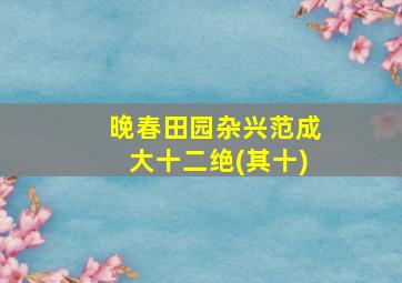 晚春田园杂兴范成大十二绝(其十)