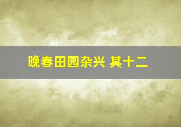 晚春田园杂兴 其十二