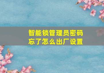 智能锁管理员密码忘了怎么出厂设置