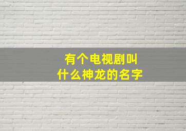 有个电视剧叫什么神龙的名字