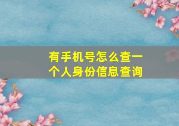 有手机号怎么查一个人身份信息查询