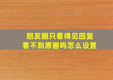 朋友圈只看得见回复看不到原画吗怎么设置