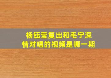 杨钰莹复出和毛宁深情对唱的视频是哪一期