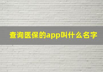 查询医保的app叫什么名字