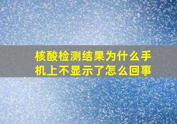 核酸检测结果为什么手机上不显示了怎么回事