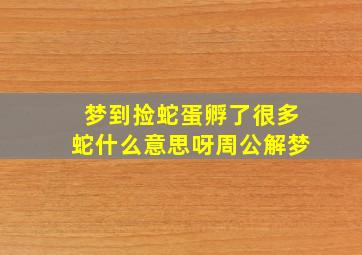 梦到捡蛇蛋孵了很多蛇什么意思呀周公解梦