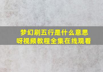 梦幻刷五行是什么意思呀视频教程全集在线观看