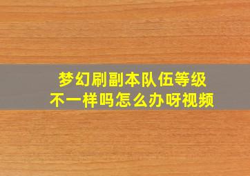 梦幻刷副本队伍等级不一样吗怎么办呀视频