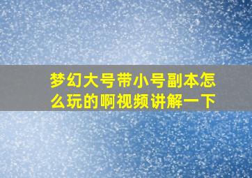 梦幻大号带小号副本怎么玩的啊视频讲解一下