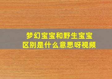 梦幻宝宝和野生宝宝区别是什么意思呀视频