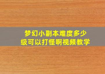 梦幻小副本难度多少级可以打怪啊视频教学