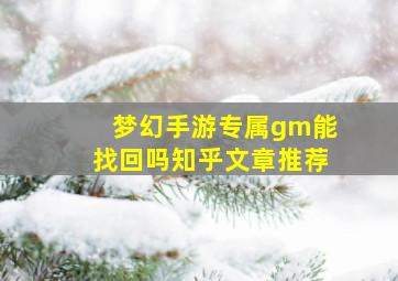 梦幻手游专属gm能找回吗知乎文章推荐