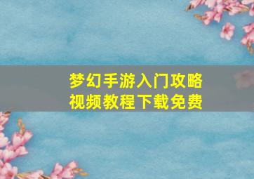 梦幻手游入门攻略视频教程下载免费