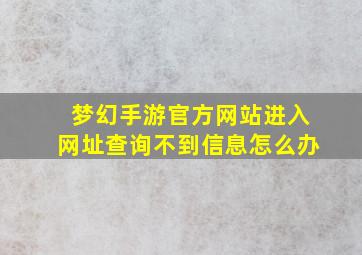 梦幻手游官方网站进入网址查询不到信息怎么办