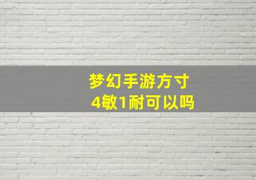 梦幻手游方寸4敏1耐可以吗