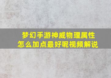 梦幻手游神威物理属性怎么加点最好呢视频解说