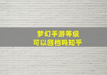 梦幻手游等级可以回档吗知乎