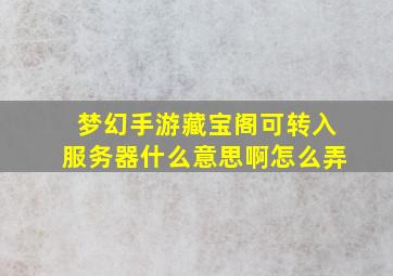 梦幻手游藏宝阁可转入服务器什么意思啊怎么弄