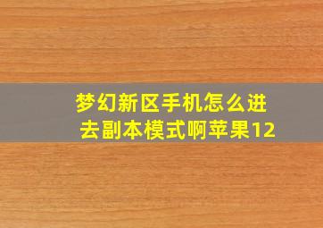 梦幻新区手机怎么进去副本模式啊苹果12