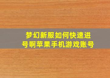 梦幻新服如何快速进号啊苹果手机游戏账号