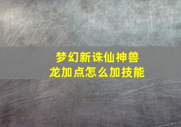 梦幻新诛仙神兽龙加点怎么加技能