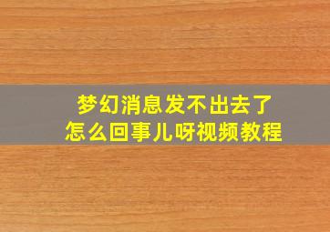 梦幻消息发不出去了怎么回事儿呀视频教程